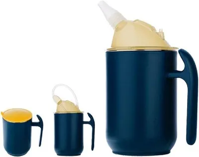 Obrázok produktu pre Silikónový pohár pre seniorov s náustkom – bezpečný silikónový pohár pre starších ľudí, ktorý nepreteká – s 2 viečkami a slamkou – 1 ks (modrý)