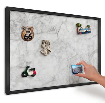 Produktbild von Magnettafel 60x40 cm mit schwarzem Rahmen - Magnetische Metalltafel, Magnetpinnwand zur Wandmontage für Wohnzimmer, Küche, Flur, Kinderzimmer und Büro - grauer Marmor