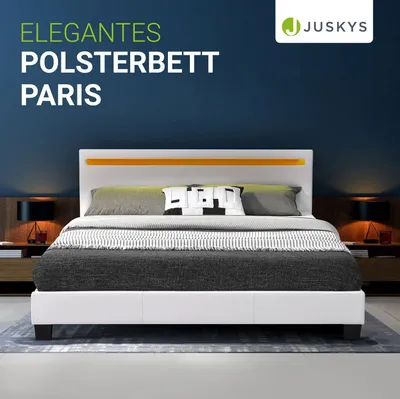 Juskys Polsterbett Paris 140 x 200 cm Kunstleder mit LED & Lattenrost - Weiß