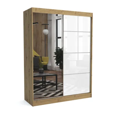 Produktbild von Brent - Kleiderschrank mit Spiegel Suzan, Schlafzimmerschrank mit 1 Kleiderstange und Einlegeböden für Kleidung, 250x215x60 cm, Artisan Eiche