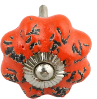 Produktbild von Möbelknauf aus Keramik Shabby Chic Rosette - Used look - orange - silber