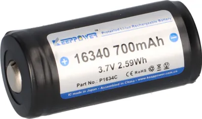 Produktbild von Keeppower 16340 - 700mAh, 3,7V Li-Ionen-Akku (BMS/PCB geschützt)