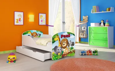 Obrázok produktu pre ACMA I mládežnícka posteľ detská posteľ junior kompletná súprava s lamelovým roštom matraca biela 02 Animals 140x70 + základňa postele