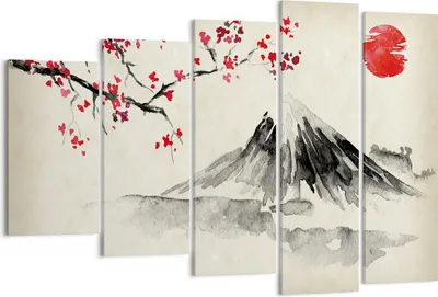 Produktbild von Bild auf Leinwand - Leinwandbild - 5 Teile - Aquarell asiatisch Landschaft - 150x100cm - Wand Bild - Wanddeko - Wandbilder - Leinwanddruck - Bilder - Wanddekoration - Leinwand bilder - EG150x100-4513