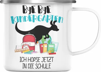 Produktbild von Trendation - Schulkind 2023 Einschulung Mädchen Junge Geschenk Schultüte Emaille Tasse Schulstart 1. Schultag Schuleinführung Schulanfang Geschenkidee (Silber)