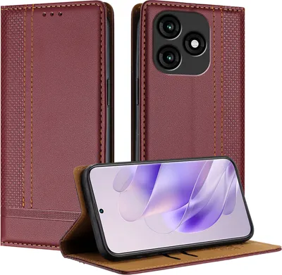 Produktbild von Handyhülle für itel A70 4G Leder Flip Klappbare Schutzhülle mit Standfunktion Dunkelrot