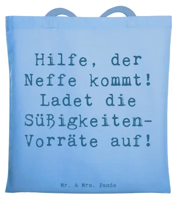 Produktbild von Mr. & Mrs. Panda Tote Bag Spruch Neffe Besuch - Sky Blue - Geschenk, einkaufsshopper, Weihnachten, Familie, Familienmitglieder, Tasche, Verwandte, Beutel, Bindung