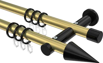 Produktbild von Interdeco Gardinenstange / Vorhangstange Messing-Optik / Schwarz, Typ Platon Savio (Kegel), 20 mm Ø 2-läufig, 540 cm