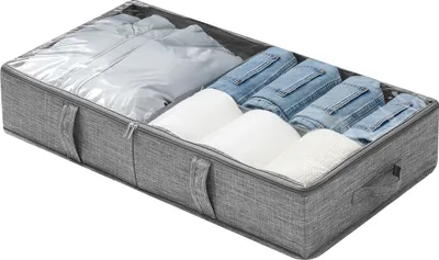 Image de Rangement sous le lit, boîte de rangement avec couvercle transparent sous le lit, bac de rangement sous le lit bas de 15,2 cm pour vêtements, couvertures