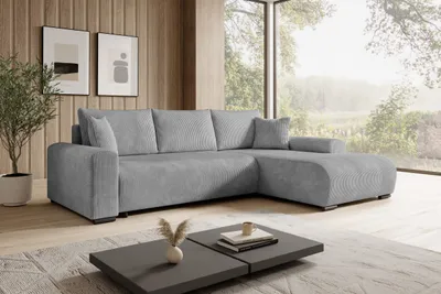 Produktbild von STOREZ24 L-Form Ecksofa NELLY inklusive Schlaffunktion, Ecke mit Bettkasten, Farbe: grau, Seite: rechts
