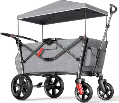 Produktbild von Ever Advanced Bollerwagen für 2 Kinder faltbar mit Dach und Sicherheitsgurt Grau