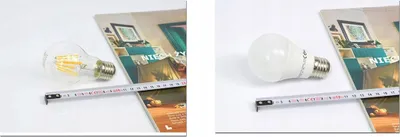 Two images of light bulbs next to a measuring tape and a magazine.