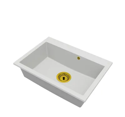 Produktbild von Granitspüle Einbeckenspüle – Elite 70 Weiß mit goldenem Siphon