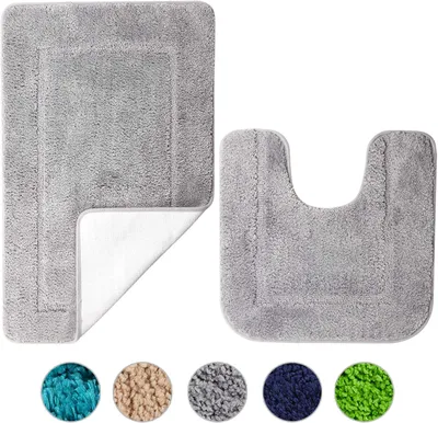Produktbild von Badematten Set 2 teilig, 53x86 cm und 50x50 cm, Mikrofaser, rutschfest, grau für Badezimmer