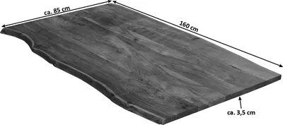 Produktbild von Tischplatte 160x85 cm, nussbaumfarben, Akazie massiv, 35 mm, stilvolle Baumkanten-Platte, pflegeleichtes Unikat
