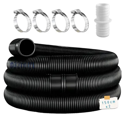 Productafbeelding van Zwembadslangset, 2 stuks, 150 cm, 32 mm, zwart, met clips en connectoren