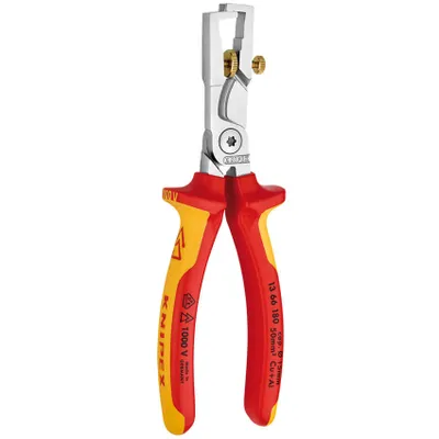 A pair of wire stripping pliers against a white background.