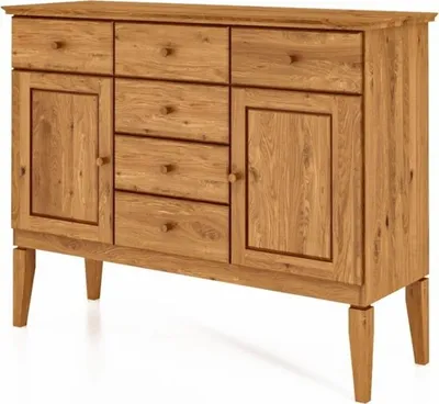 Produktbild von Kommode Sydo aus Wildeiche massiv 127x45x100 cm 2 Türen 6 Schubladen Holzbeine