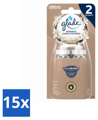 Imagen del producto de 15 unidades de recambios para ambientador Glade Sense & Spray, aroma "Romántica Vainilla", 18 ml. Paquete económico
