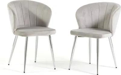 Produktbild von 2er-Set Innenstühle aus Samt mit Metallbeinen – elegant, bequem und modern im Design mit umhüllender Rückenlehne, ideal für Küche, Esszimmer, Schlafzimmer oder Restaurants – CLARISSA – Hellgrau
