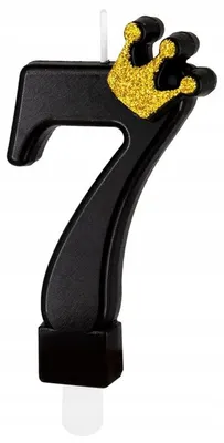 Image de Bougie d'anniversaire PartyPal, chiffre 7, noire et dorée, pour gâteau