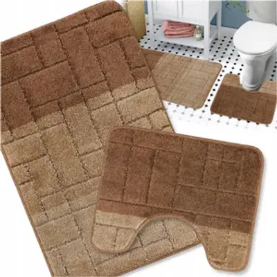 Produktbild von Badteppich Set 2-tlg. Labyrinth - Badezimmer Teppich Rutschfest & Weich - Badteppich, Badvorleger - Badematten Set Braun 50x80 cm