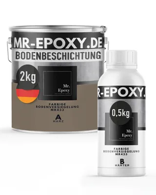 Produktbild von Mr. Epoxy Epoxidharz Bodenbeschichtung (2,5 kg, RAL 7006 Beigegrau) - 2K Betonfarbe für Garagen, Keller & Werkstatt Boden - Flüssigkunststoff Epoxid Grundierung und Bodenversiegelung