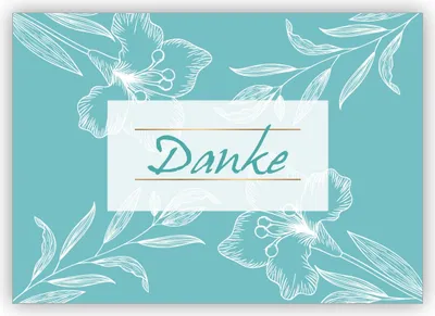 Produktbild von Edle botanische Dankeskarte, türkis mit Blüten: Danke
