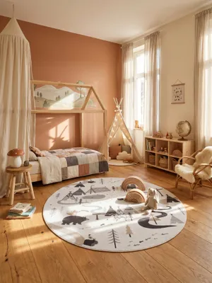 Teppich Creme rund im Wohnzimmer Einrichtungsidee