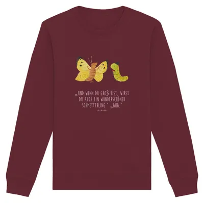 Produktbild von Mr. & Mrs. Panda Baumwoll Pullover Raupe Schmetterling Größe M - Burgundy - Geschenk, Lustige Sprüche, Rundhals, Pulli, Entwicklung, Sweatshirt, Kokon, Zitronenfalter