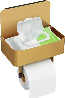 Produktbild von Toilettenpapierhalter mit Ablage, matt gold, 3-in-1, Edelstahl, für Badezimmer