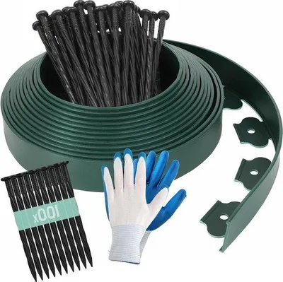 Produktbild von Famanu Gartenrand Kunststoff - 10 Meter mit Bodenankern, 5 cm Höhe