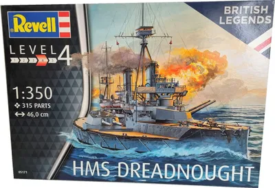 Produktbild von Revell 05171 HMS DREADNOUGHT, Schiff, Bausatz Militärschiff, Britisch Legends, 46 cm, 315 Teile, Maßstab 1:350, Level 4