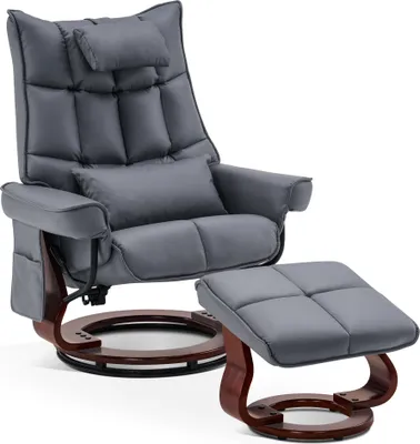 Produktbild von MCombo Relaxsessel mit Hocker, Drehbare Fernsehsessel mit Liegefunktion, Stuhl für Wohnzimmer, mit Kissen & Seitentasche, MikrofaserBlaugrau, 9076