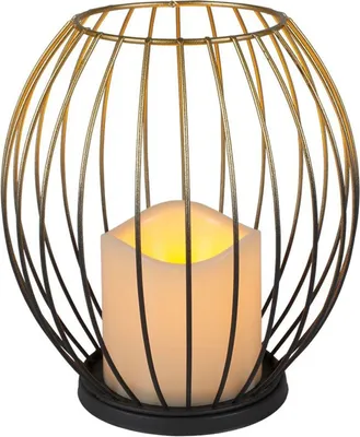 Produktbild von Metall-Laterne Gold mit LED-Kerze warmweiß Timer und Flackereffekt 17,5cm