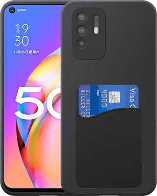 Immagine prodotto di Adatto per Oppo A94 5G Custodia del telefono con supporto per schede in silicone - Custodia posteriore flessibile in silicone TPU con slot per schede in silicone - Nero - Smartphonics