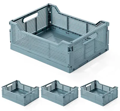 Productafbeelding van Elzusha - Set van 4 Opvouwbare Opbergmanden in Blauw