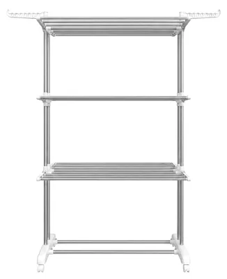 Produktbild von Kleiderständer mit Rollen, 4 Ebenen, klappbare Flügel | Silberweiß | 128x63,5x173 cm