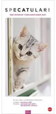 Produktbild von Whiskas Familienkalender 2027 Katzen 21 x 45 cm mit 5 Spalten und Schulferienübersicht