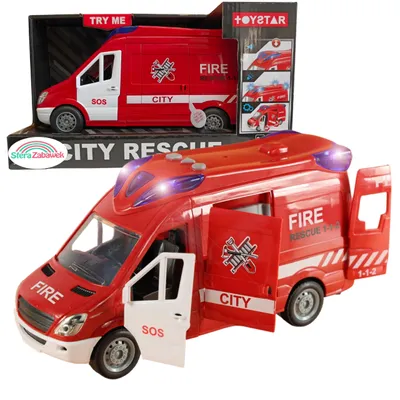 Zdjęcie produktu dla Wóz strażacki furgonetka straż pożarna dźwięk światła otwierane drzwi auto 1:16
