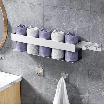 Immagine prodotto di Portasciugamani in acciaio inossidabile, nero, per bagno e cucina, senza forature, 2 ganci
