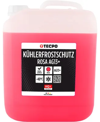 Produktbild von TECPO Kühlerfrostschutz Antifreeze AG13+, 10 Liter Kühlmittel rosa rot -40 C° Auto Kühlflüssigkeit Gebrauchsfertig LOBRID-Technologie | bis zu 5 Jahre Lebensdauer