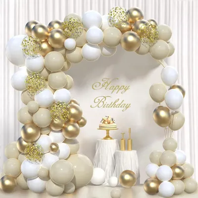 Immagine prodotto di Set di ghirlande di palloncini, 97 pezzi, oro, bianco, beige, con coriandoli, per decorazioni di feste