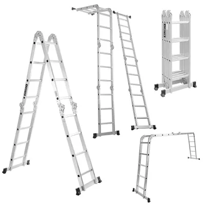 Image de Échelle pliante en aluminium - Échelle télescopique multifonctionnelle - 4 marches - Hauteur maximale : 445 cm