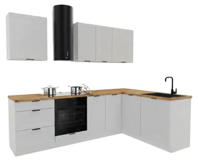 Obrázek produktu pro Rohová kuchyňská linka - tvar L - 260x170 cm - Bílá matná - s deskou dub Artisan - MDF - Hliníkové úchytky - Nábytek - ADELE