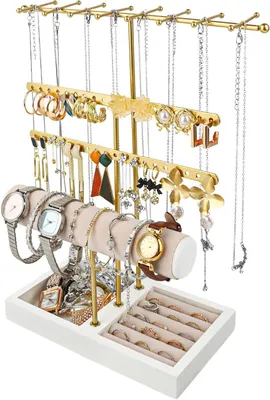 Produktbild von Schmuckständer - Ausstellungsgestell für Schmuck - Aufbewahrung für Schmuck - Vier Ebenen - 25x12x30,5 cm - Gold