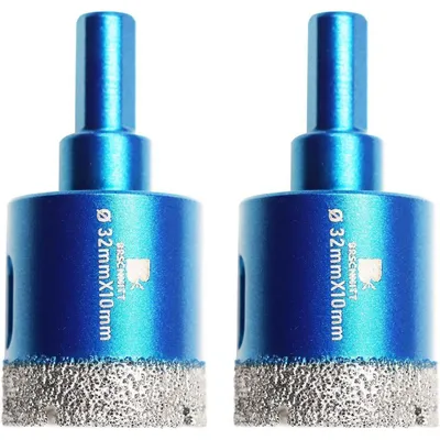 Zdjęcie produktu dla Zestaw dwóch wierteł diamentowych do suchych otworów, średnica 32 mm, z trójkątnym chwytem, do wiercenia w płytkach, ceramice, kamieniu, granicie i marmurze