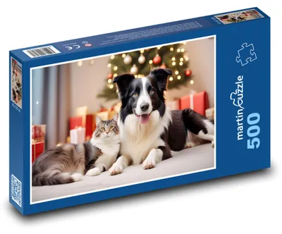 Obrázek produktu pro martinpuzzle - Puzzle 500 - Kočka a pes u vánočního stromku