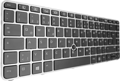 Produktbild von Tastatur - Farbe: Schwarz - mit Silber Rahmen - mit Mausstick - mit Beleuchtung Deutsches Tastaturlayout kompatibel für HP EliteBook 840 G3