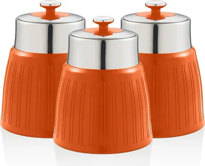 Produktbild von SWAN SWKA1024ON Retro Set 3 Aufbewahrungsdose 1,2 L Luftdicht, Gewürze Tee Kaffee Vintage Design Orange